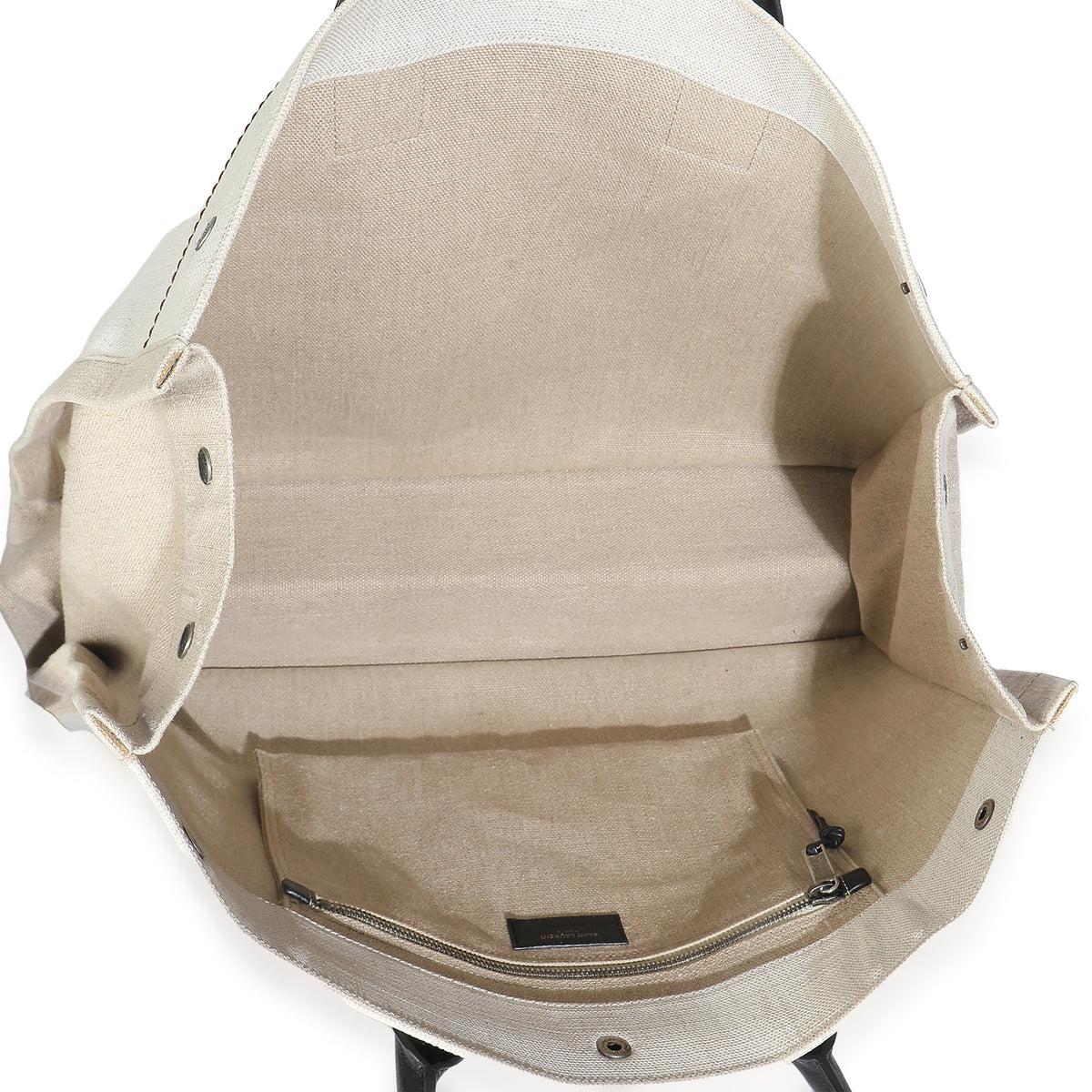 Black Natural Linen Calfskin Rive Gauche Tote