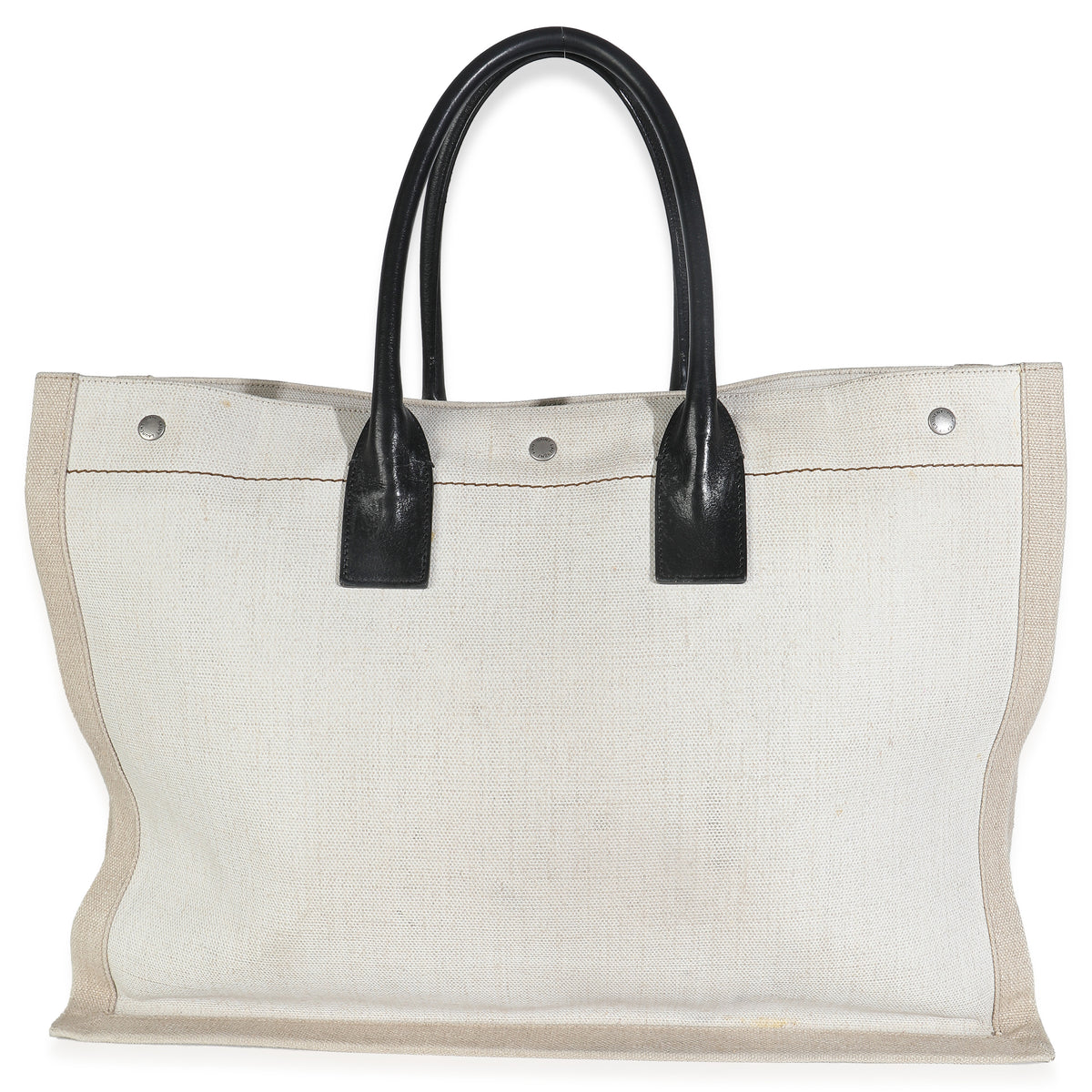 Black Natural Linen Calfskin Rive Gauche Tote