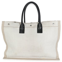Black Natural Linen Calfskin Rive Gauche Tote