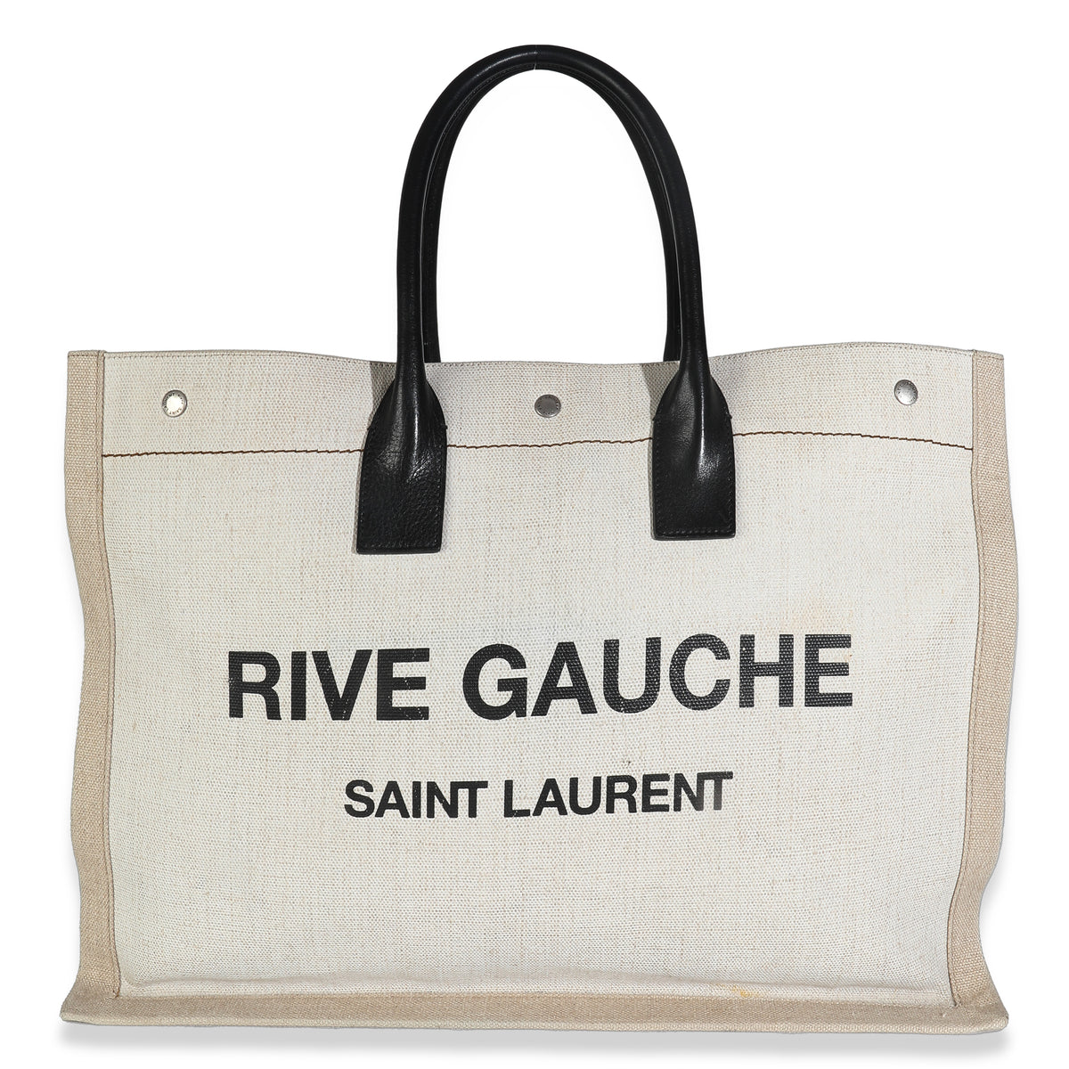 Black Natural Linen Calfskin Rive Gauche Tote