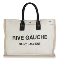 Black Natural Linen Calfskin Rive Gauche Tote