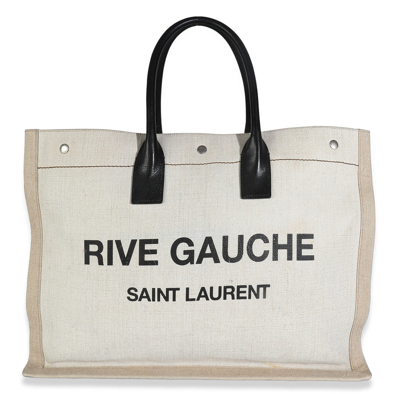Black Natural Linen Calfskin Rive Gauche Tote