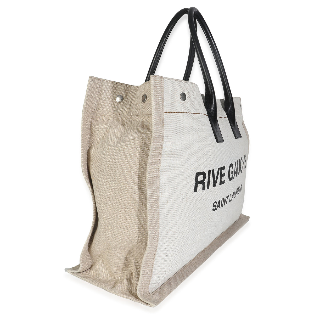 Black Natural Linen Calfskin Rive Gauche Tote