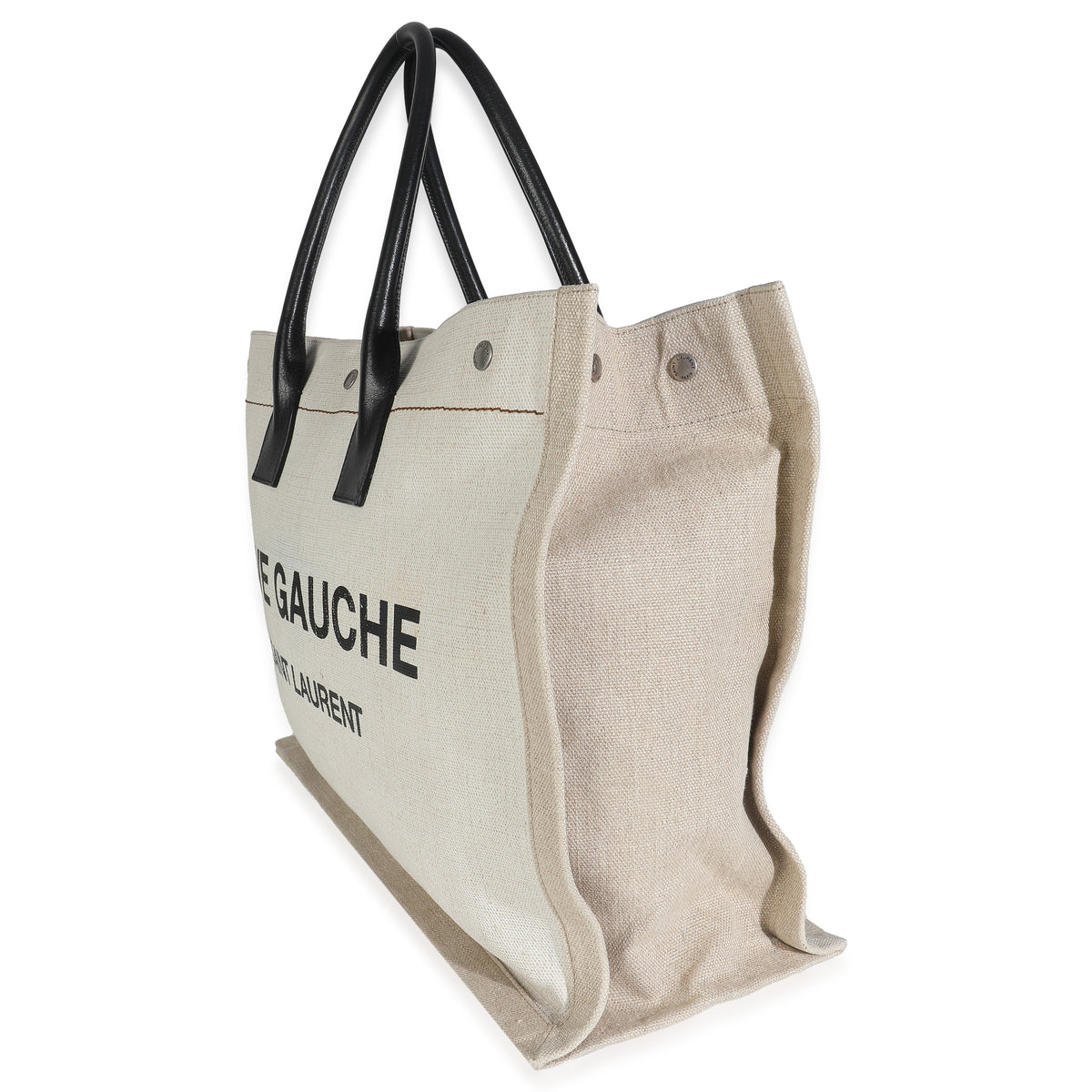 Black Natural Linen Calfskin Rive Gauche Tote