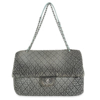 Blue Black Quilted Distressed Denim Denimpression XXL Flap Bag