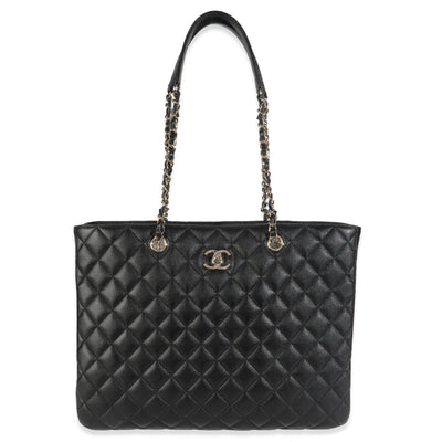 Black Quilted Caviar Large Classic Shopping Tote