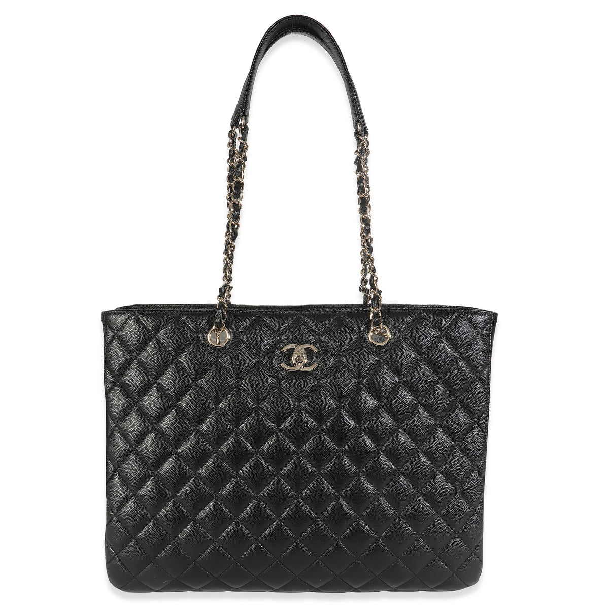 Black Quilted Caviar Large Classic Shopping Tote