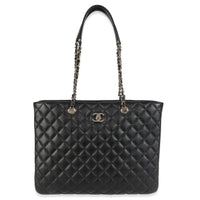 Black Quilted Caviar Large Classic Shopping Tote