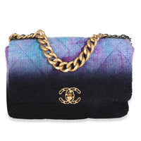 Purple Black Blue Quilted Wool Tweed Large Chanel 19 Flap Bag