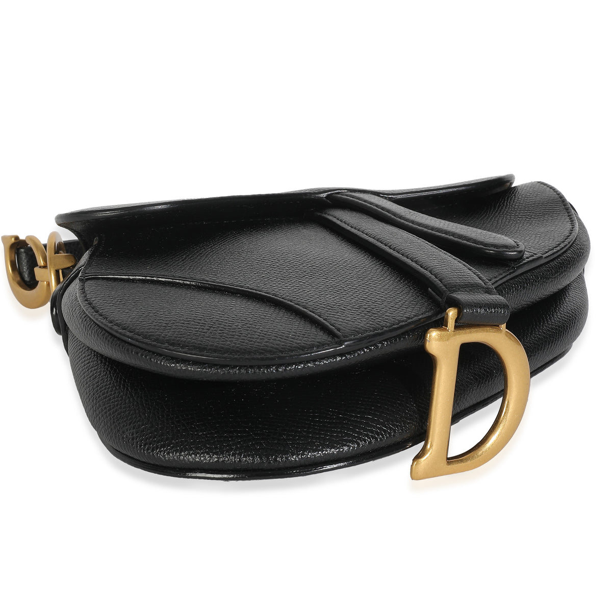 Black Grained Calfskin Mini Saddle Bag