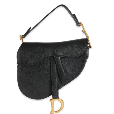 Black Grained Calfskin Mini Saddle Bag