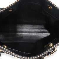 Vintage Beige Cut Out Black Quilted Lambskin Chain Tote