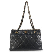 Vintage Beige Cut Out Black Quilted Lambskin Chain Tote