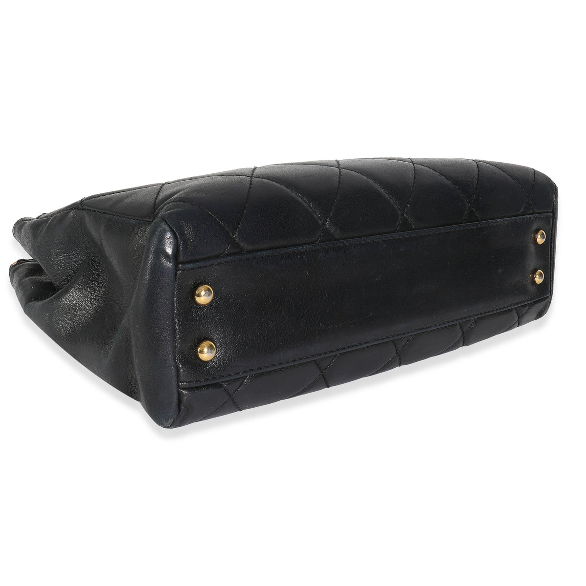 Vintage Beige Cut Out Black Quilted Lambskin Chain Tote