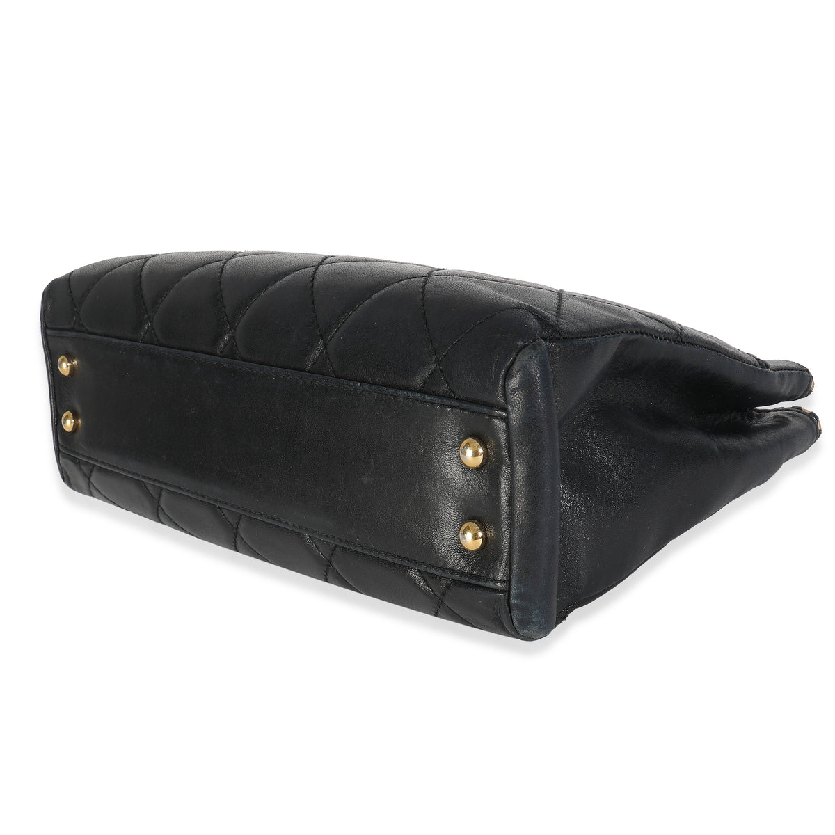 Vintage Beige Cut Out Black Quilted Lambskin Chain Tote