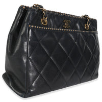 Vintage Beige Cut Out Black Quilted Lambskin Chain Tote