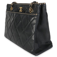 Vintage Beige Cut Out Black Quilted Lambskin Chain Tote