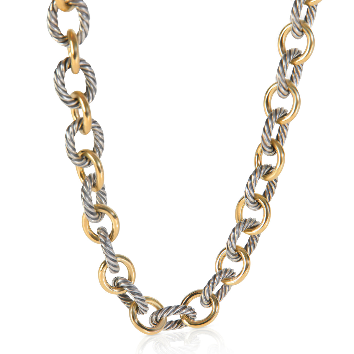 Yellow Gold & Sterling Silver  Oval Link Necklace