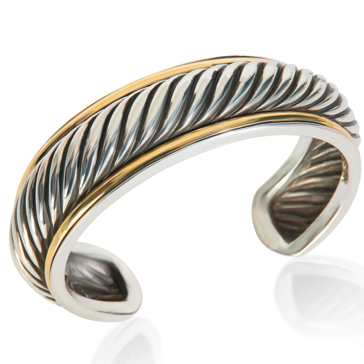 Yellow Gold & Sterling Silver  Cable Cuff Bracelet