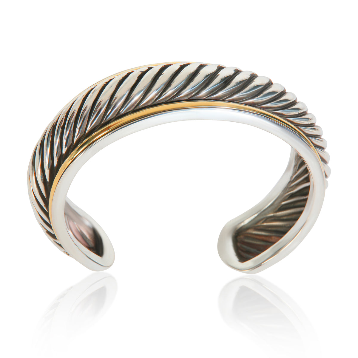 Yellow Gold & Sterling Silver  Cable Cuff Bracelet