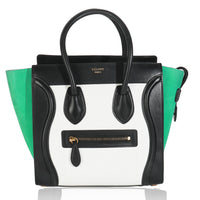 White Green Grained Calfskin Micro Luggage Tote