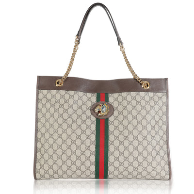 Beige New Acero GG Supreme Canvas Large Rajah Chain Tote