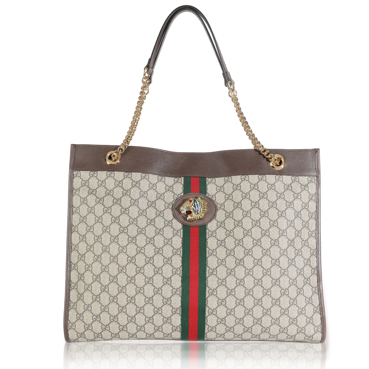 Beige New Acero GG Supreme Canvas Large Rajah Chain Tote