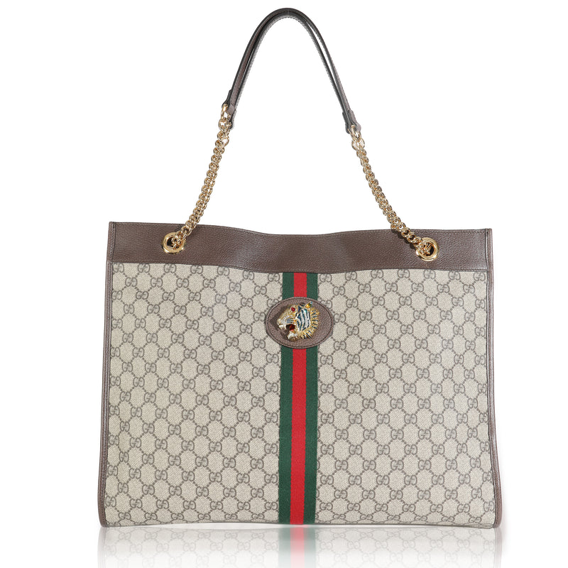 Beige New Acero GG Supreme Canvas Large Rajah Chain Tote