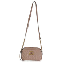 Taupe Calfskin Matelasse Small GG Marmont Chain Shoulder Bag