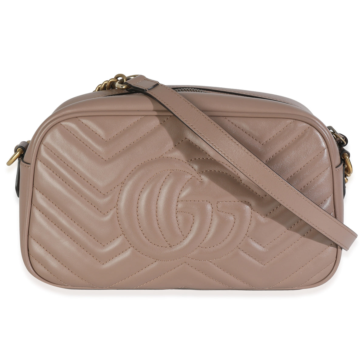 Taupe Calfskin Matelasse Small GG Marmont Chain Shoulder Bag