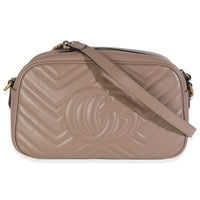 Taupe Calfskin Matelasse Small GG Marmont Chain Shoulder Bag