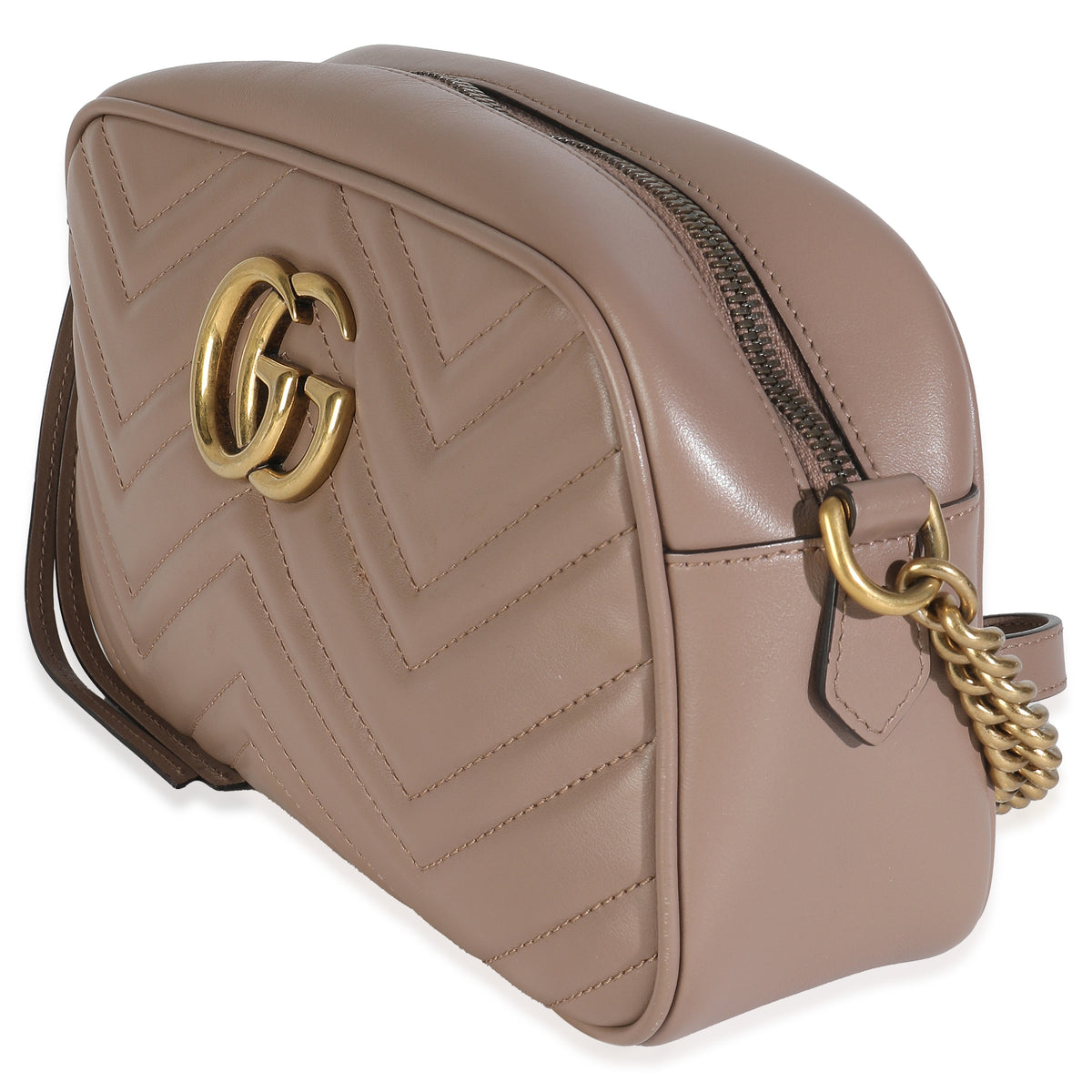 Taupe Calfskin Matelasse Small GG Marmont Chain Shoulder Bag