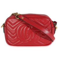 Red Matelasse Calfskin Mini GG Marmont Chain Shoulder Bag