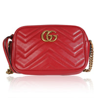 Red Matelasse Calfskin Mini GG Marmont Chain Shoulder Bag