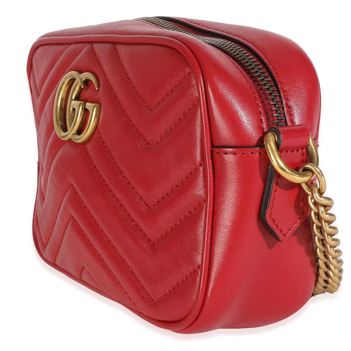 Red Matelasse Calfskin Mini GG Marmont Chain Shoulder Bag
