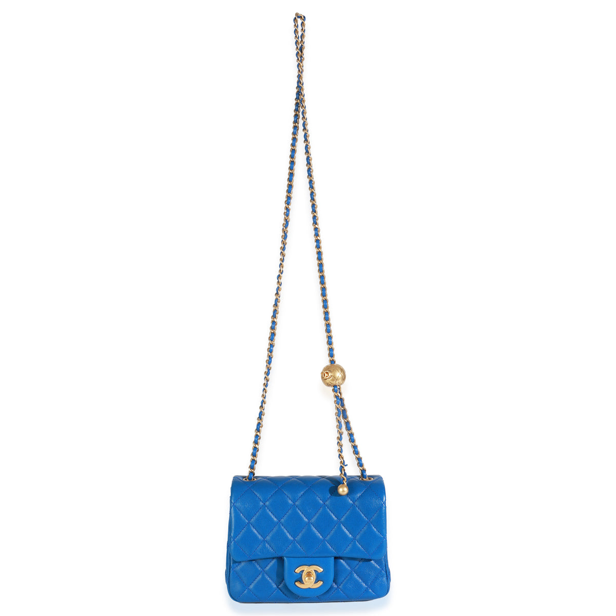 Blue Quilted Lambskin Mini Pearl Crush Flap Bag