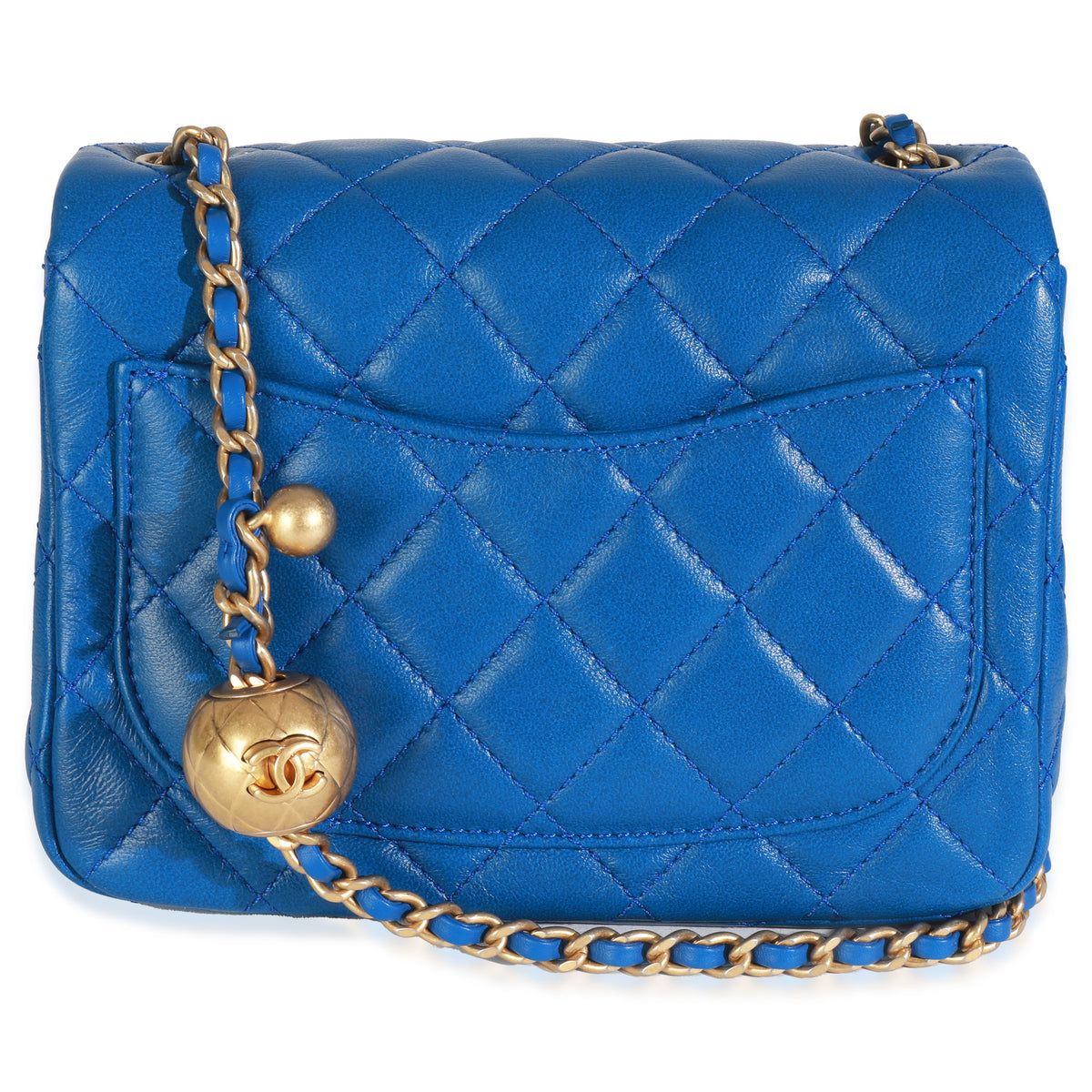 Blue Quilted Lambskin Mini Pearl Crush Flap Bag