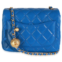 Blue Quilted Lambskin Mini Pearl Crush Flap Bag