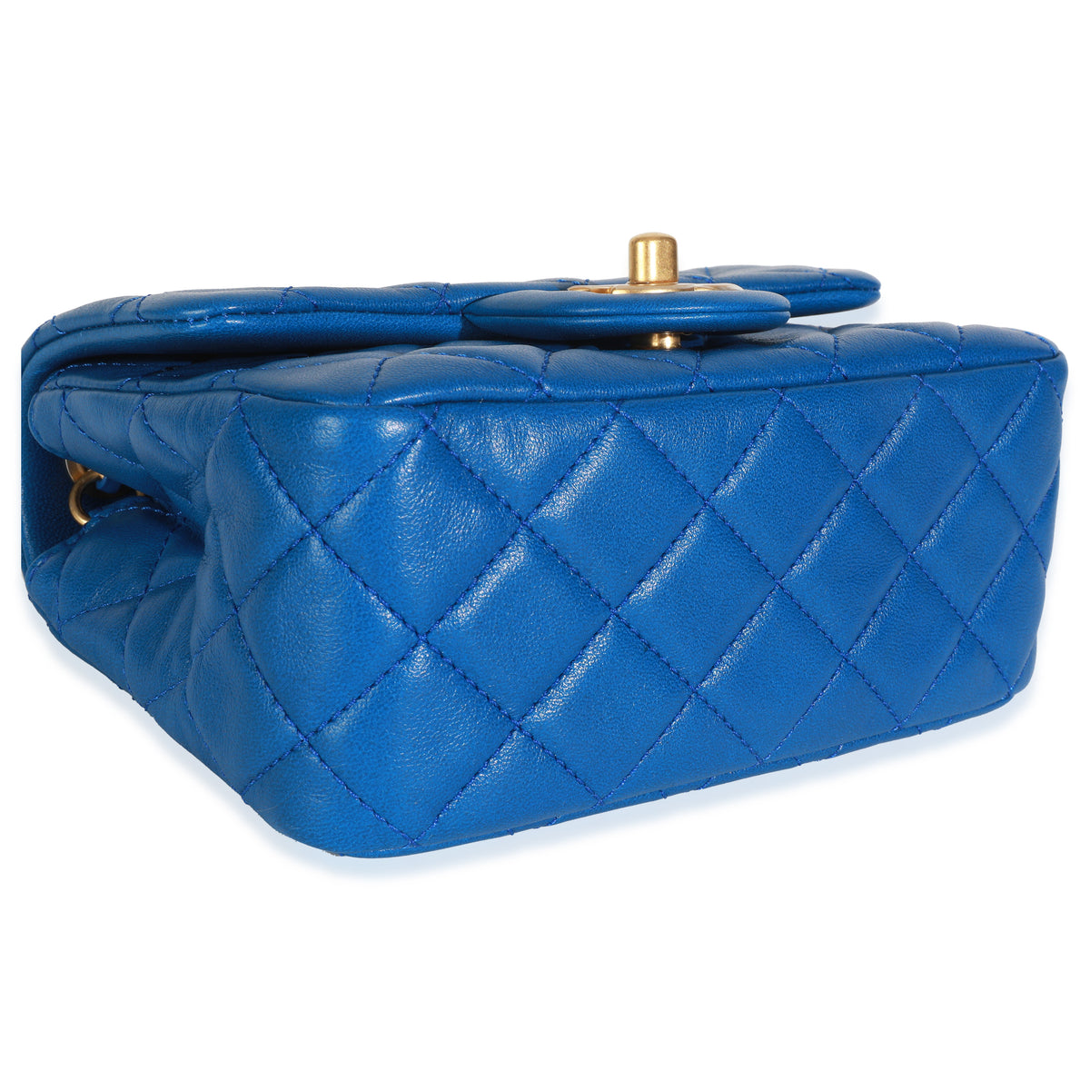 Blue Quilted Lambskin Mini Pearl Crush Flap Bag