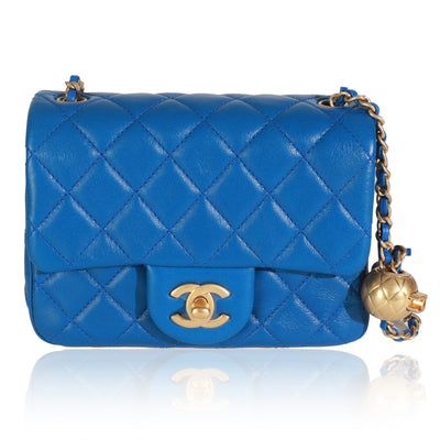 Blue Quilted Lambskin Mini Pearl Crush Flap Bag