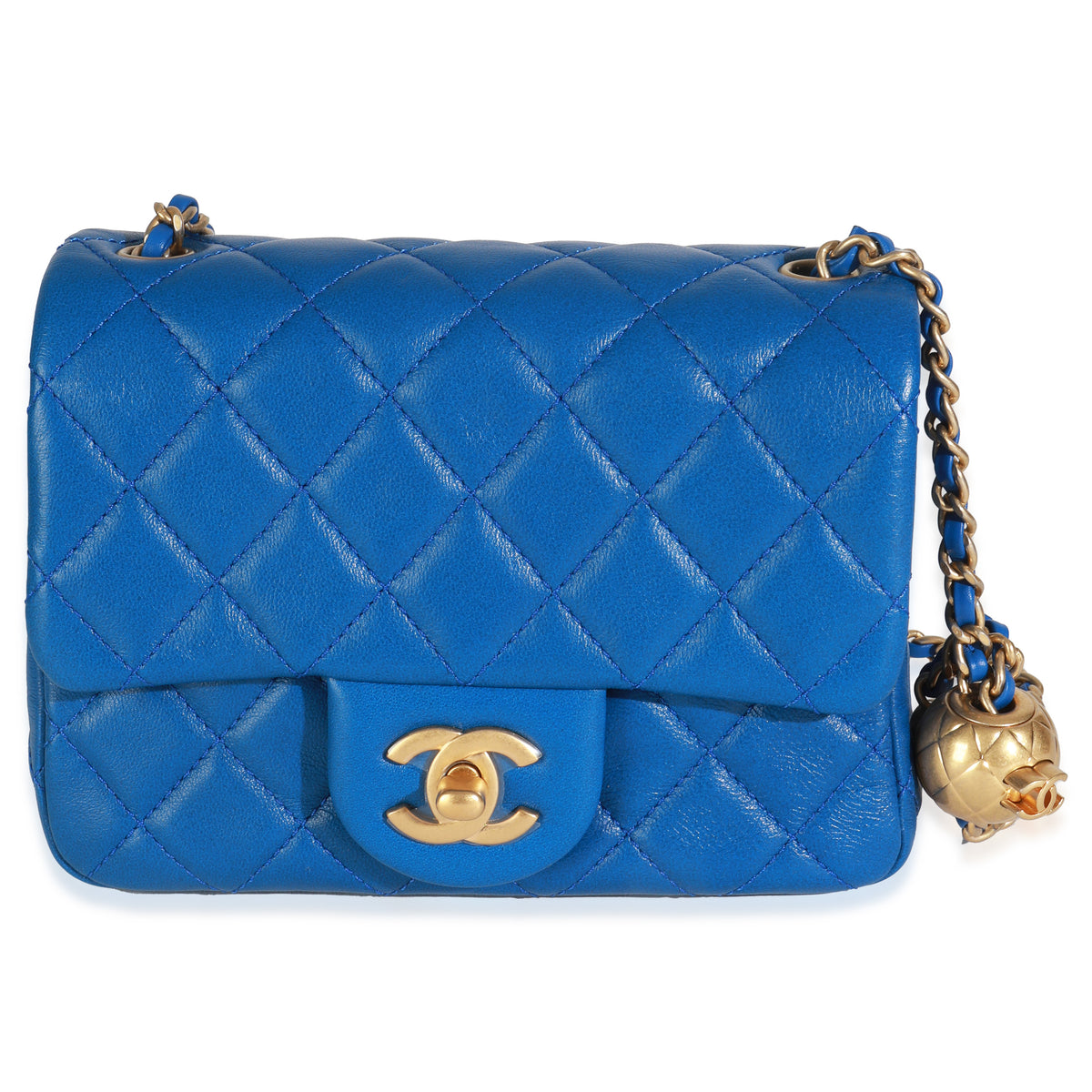 Blue Quilted Lambskin Mini Pearl Crush Flap Bag