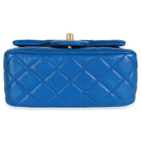 Blue Quilted Lambskin Mini Pearl Crush Flap Bag