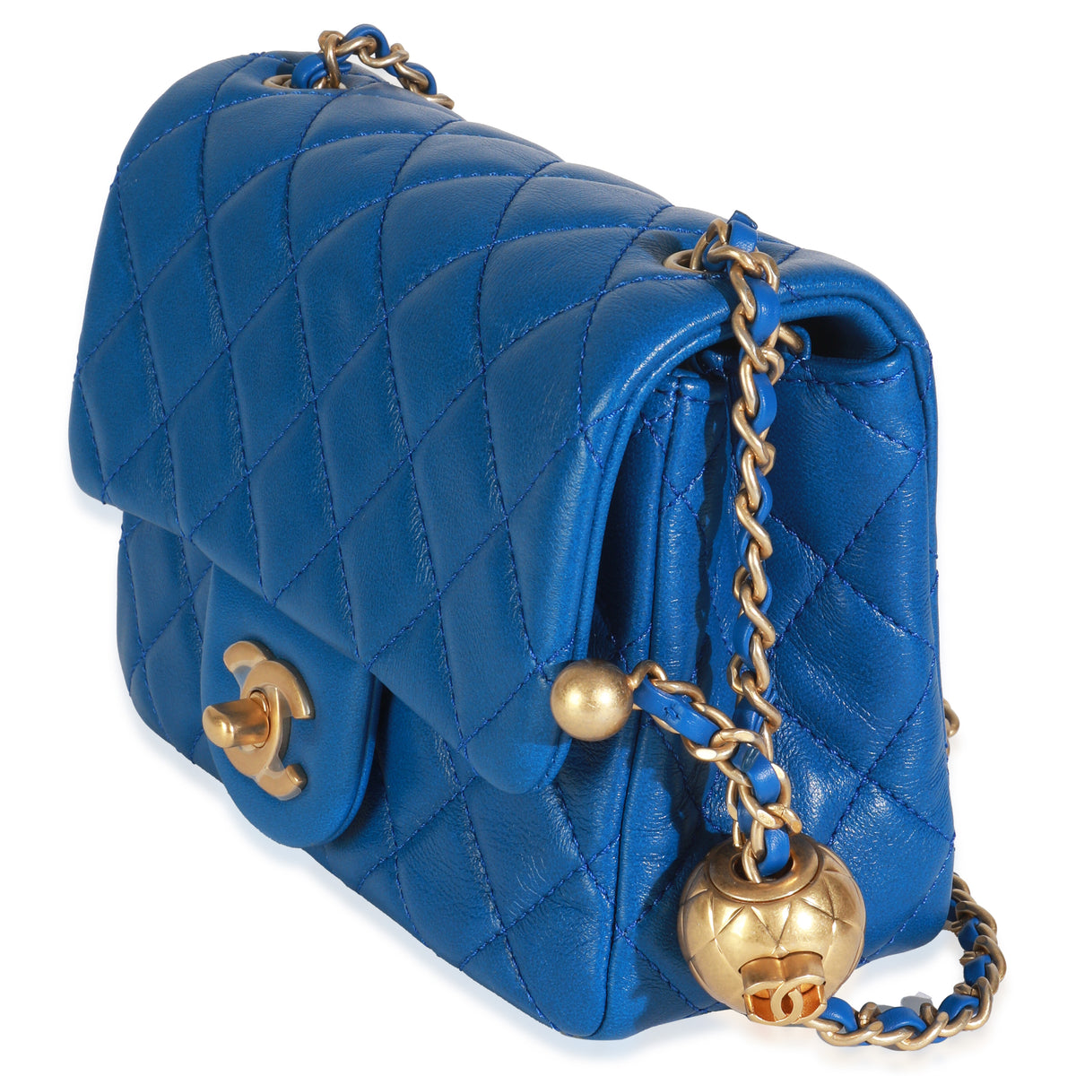 Blue Quilted Lambskin Mini Pearl Crush Flap Bag