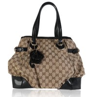 Black Leather Beige GG Canvas Tote