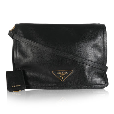 Black Glace Calf Full Flap Shoulder Bag