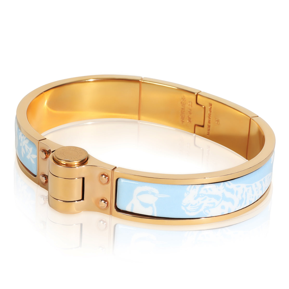 Gold-Plated  Tendresse Feline Tattoo Hinged Narrow Enamel Bracelet