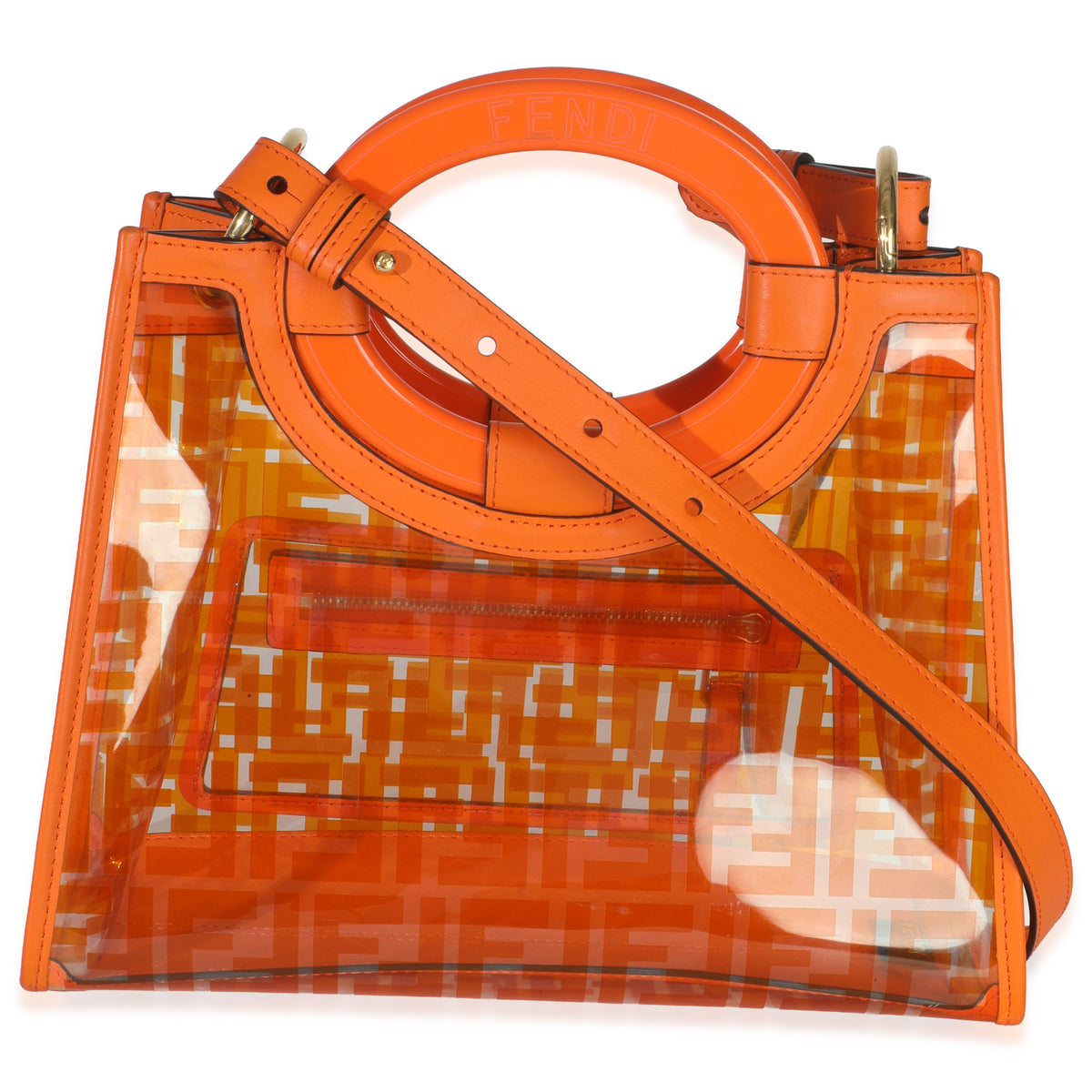 Fendi Orange TPU FF Vitello Century Plexiglass Small Runaway Shopper Tote Handbag av