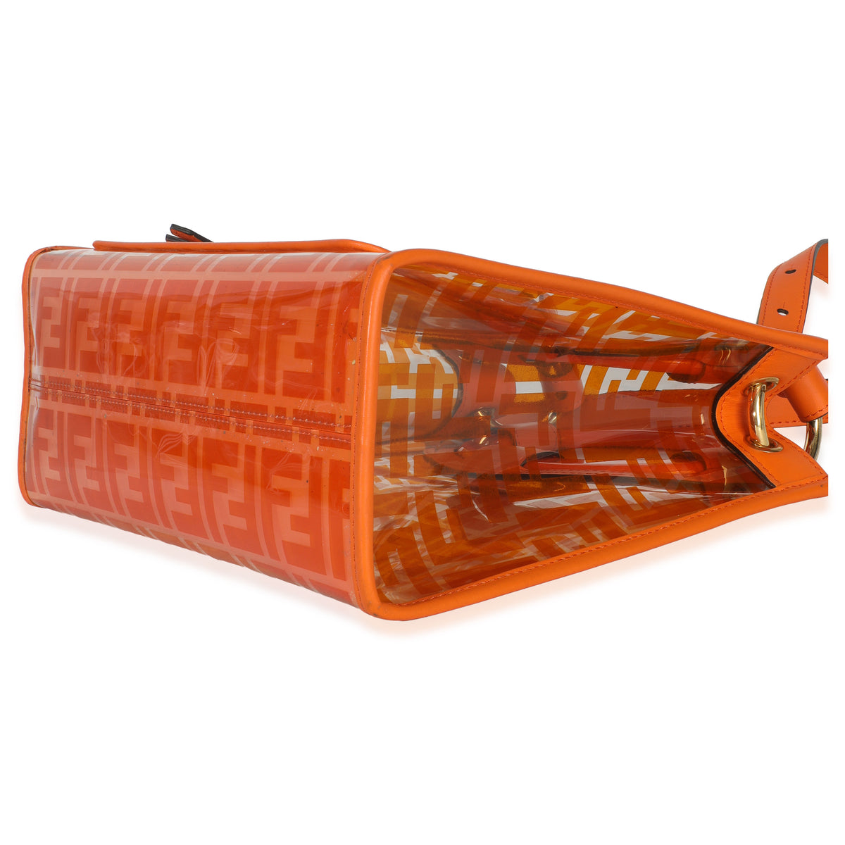 Fendi Orange TPU FF Vitello Century Plexiglass Small Runaway Shopper Tote Handbag box