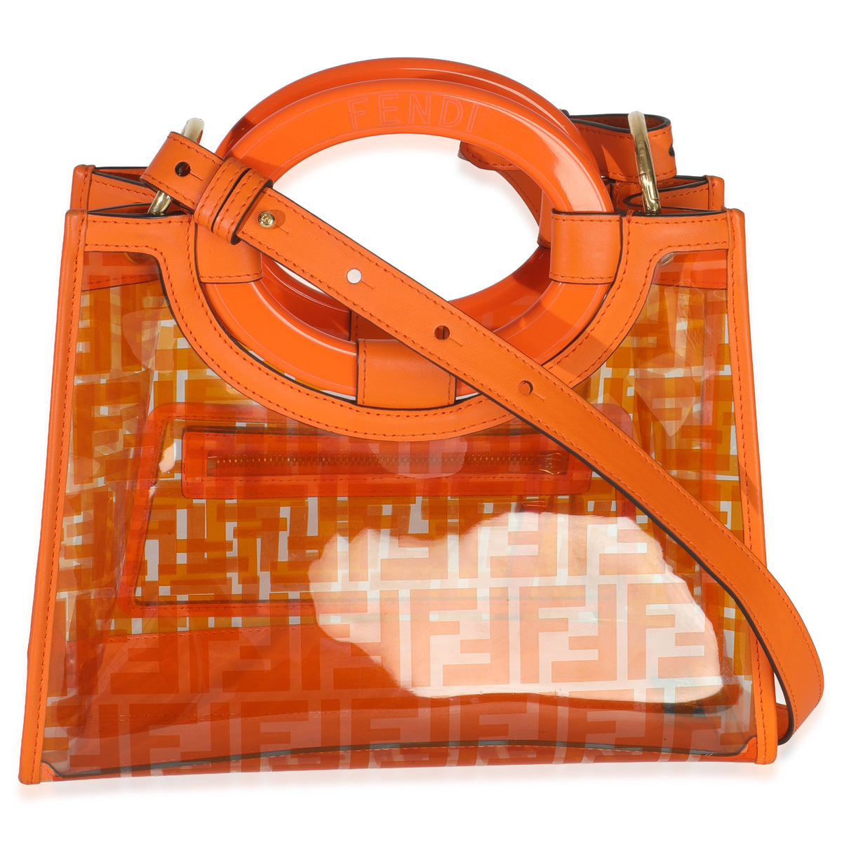 Fendi Orange TPU FF Vitello Century Plexiglass Small Runaway Shopper Tote Handbag bv