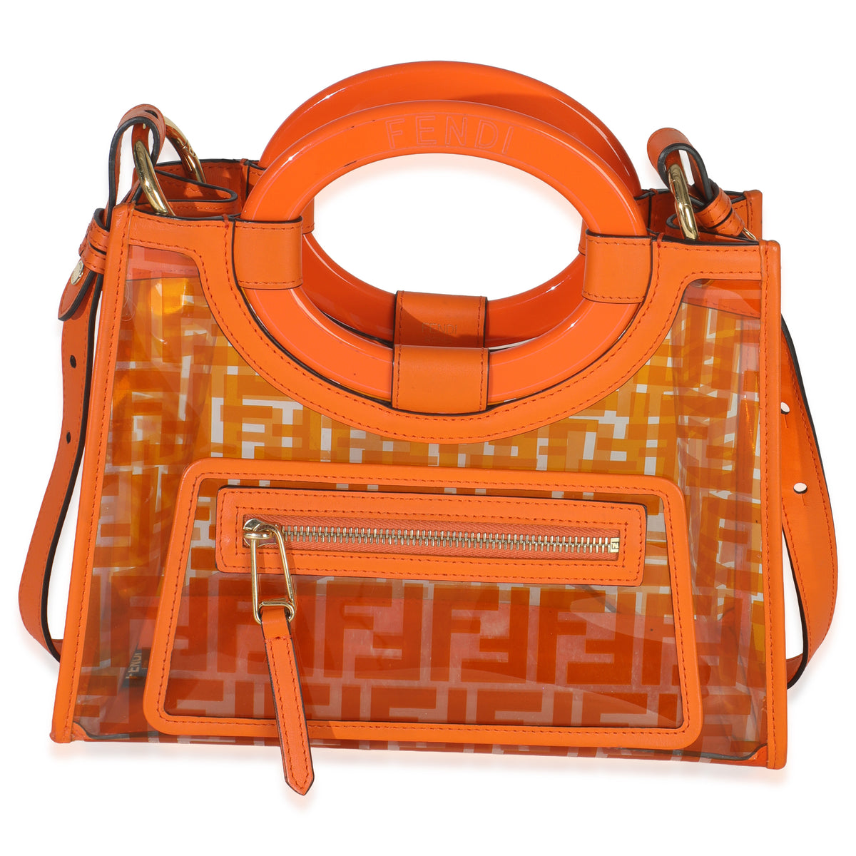 Fendi Orange TPU FF Vitello Century Plexiglass Small Runaway Shopper Tote Handbag fv